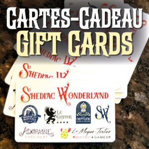 A photograph of a stack of Shediac Wonderland gift cards