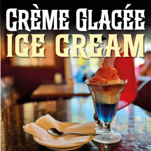 A perfect blue-white-and-red ice cream float sitting on a table at Adorable Chocolat, in Shediac, NB