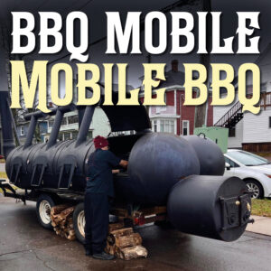 Mobile BBQ services with a Texas-style 1000-gallon offset smoker.